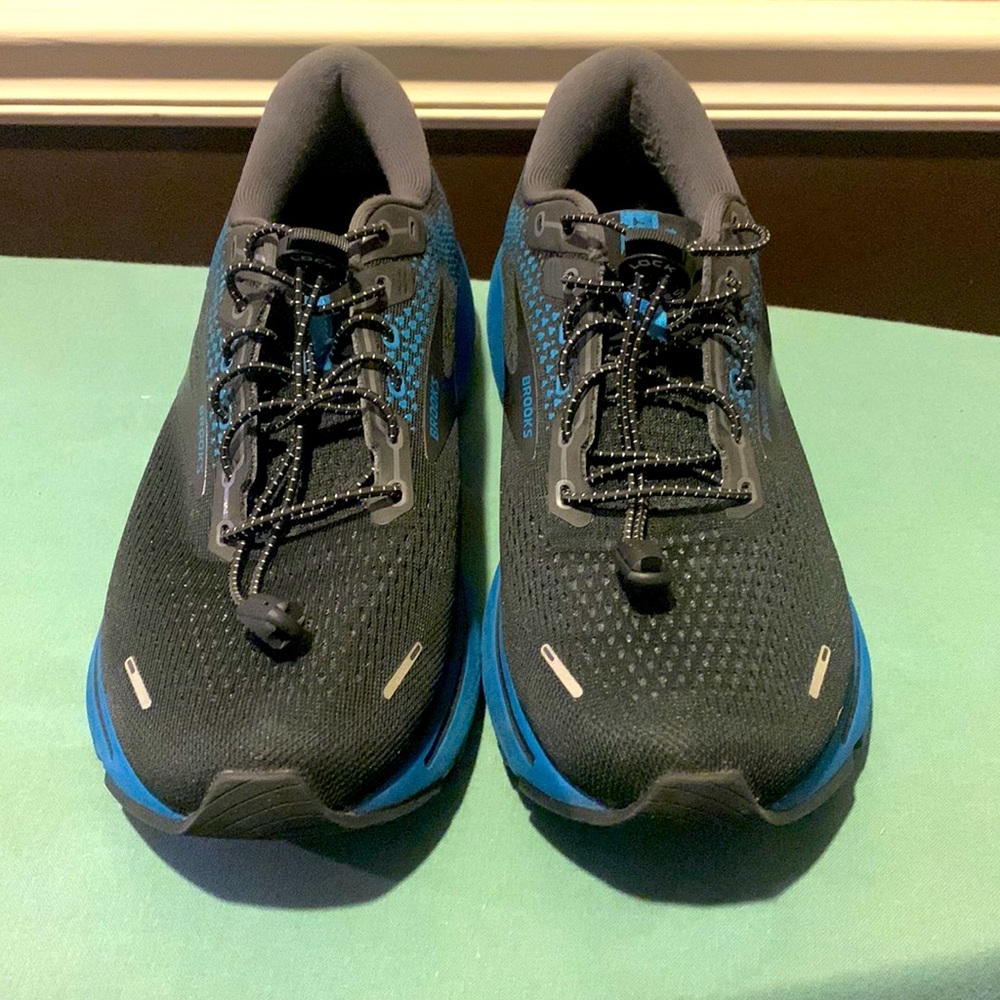 🔥🔥Brooks Ghost 14 Mens Size 10 Cushioned Running Shoes Black Blue EUC